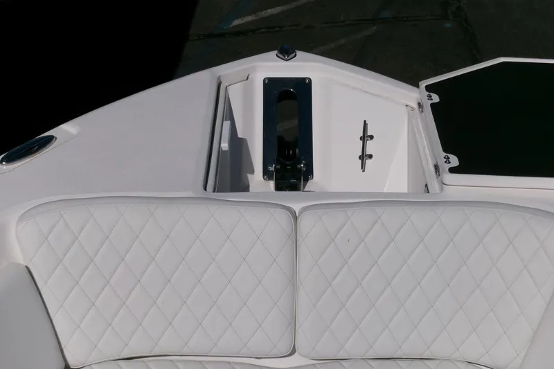 Slide: The Image of 2026 Sea Fox 268 Commander boat with white quilted seating and anchor storage. - 5