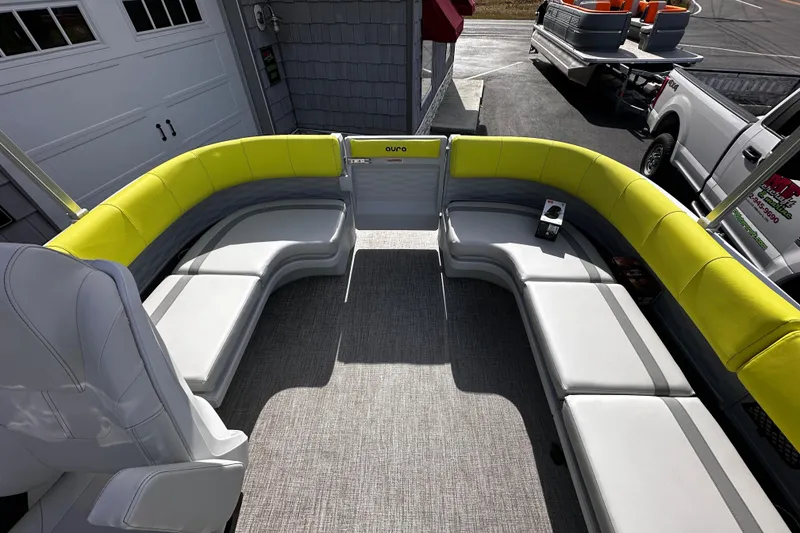 Slide: The Image of Luxurious seating on 2025 Avalon 2185 Aura Quad Lounge pontoon boat, featuring modern design and comfort. - 19
