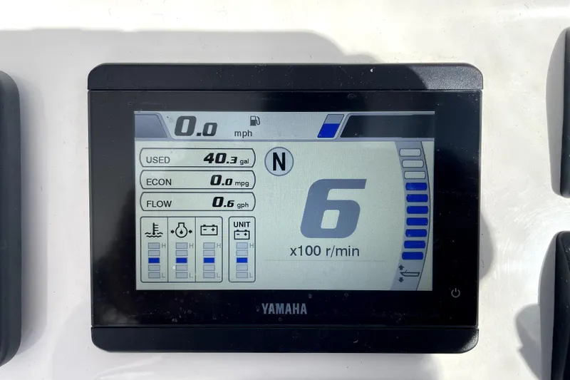 Slide: The Image of Digital display on a 2024 NorthCoast 235 boat showing fuel and speed metrics. - 9
