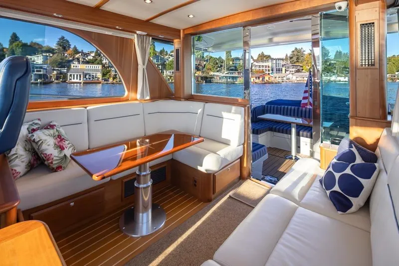 Slide: The Image of Luxurious interior of 2020 Sabre 45 Salon Express yacht with waterfront view. - 16