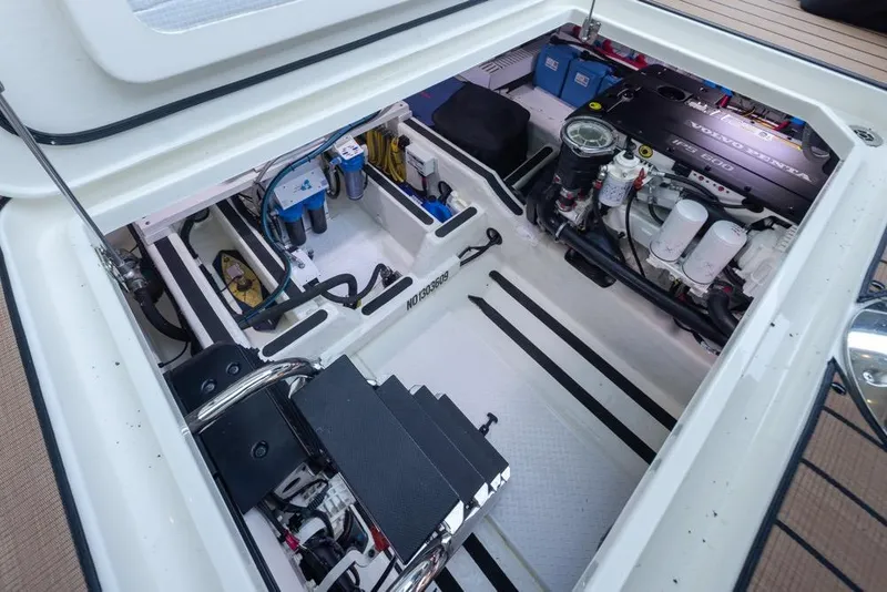 Slide: The Image of Engine compartment of 2020 Sabre 45 Salon Express, showcasing mechanical components and systems. - 43