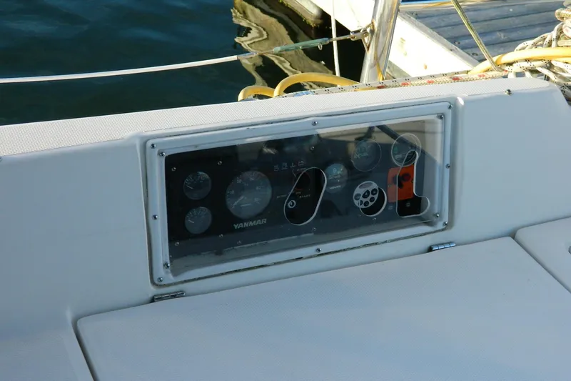 Slide: The Image of Control panel of a 2007 Hunter 41 AC sailboat with Yanmar engine gauges. - 11