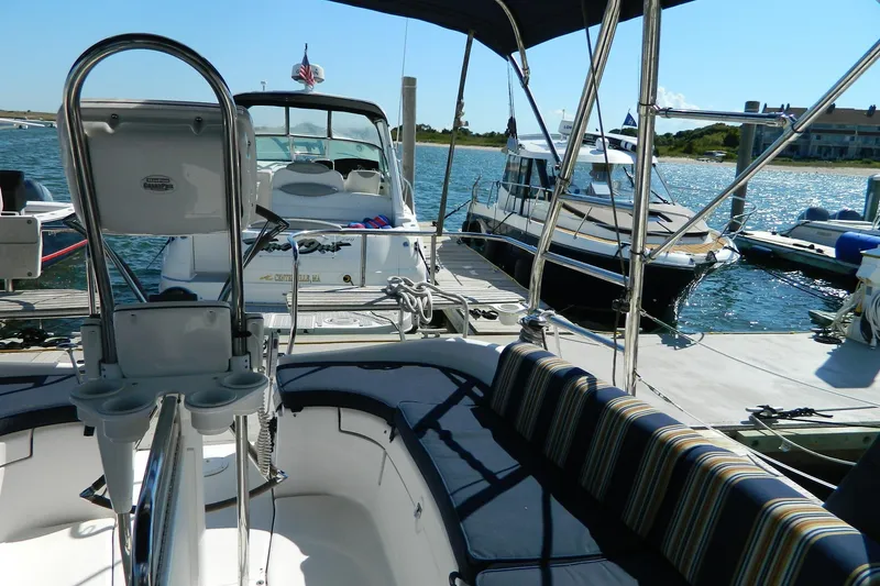 Slide: The Image of Hunter 41 AC sailboat, 2007 model, docked at marina with scenic water view. - 9