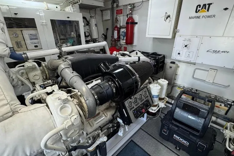 Slide: The Image of Engine room of a 2004 Lazzara SC Motor Yacht with CAT marine power systems. - 71