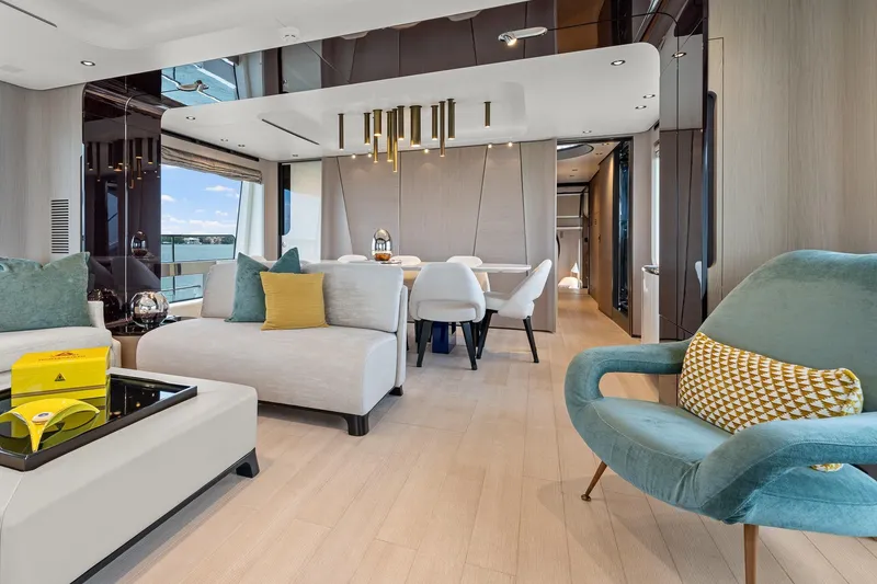 Slide: The Image of Luxurious interior of 2022 Azimut Grande 27 METRI yacht with modern furnishings and elegant decor. - 111