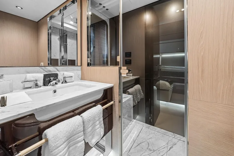 Slide: The Image of Luxurious bathroom in 2022 Azimut Grande 27 METRI yacht with marble sink and modern design. - 121
