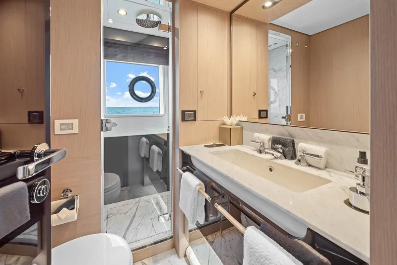 Slide: The Image of Luxurious bathroom on 2022 Azimut Grande 27 METRI yacht with ocean view. - 131