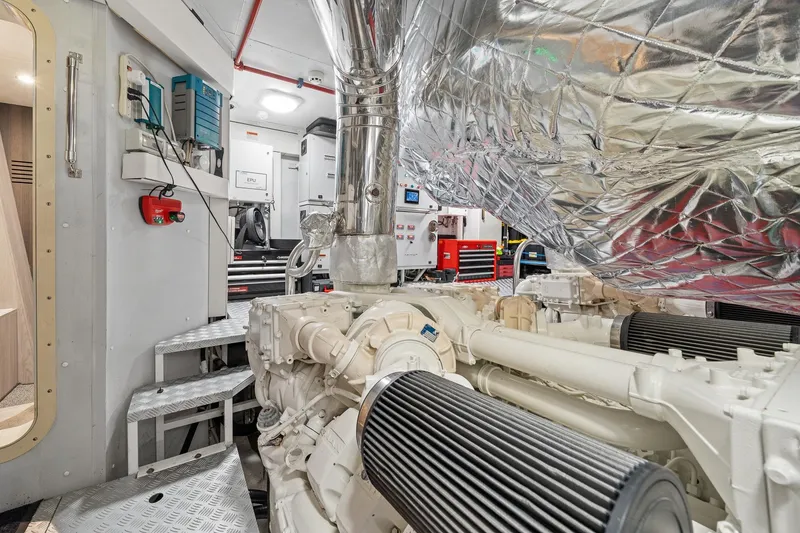 Slide: The Image of Engine room of 2022 Azimut Grande 27 METRI yacht with advanced machinery and equipment. - 147