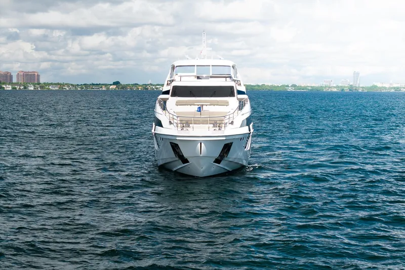 Slide: The Image of Azimut Grande 27 METRI 2022 yacht on open water, front view. - 24