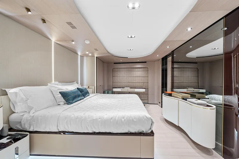 Slide: The Image of Luxurious bedroom interior of 2022 Azimut Grande 27 METRI yacht, featuring modern design and elegant furnishings. - 88