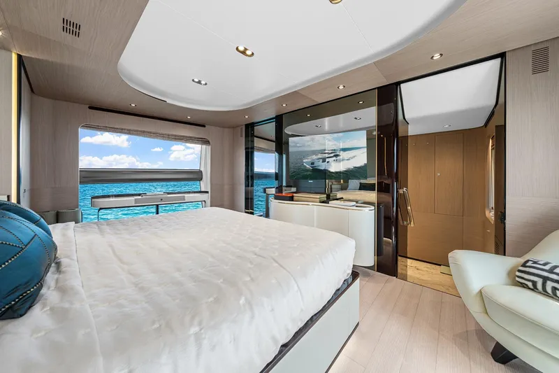 Slide: The Image of Luxurious bedroom interior of 2022 Azimut Grande 27 METRI yacht with ocean view. - 89