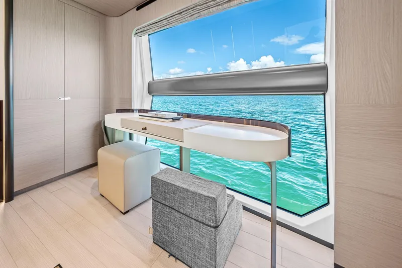Slide: The Image of Luxurious interior of 2022 Azimut Grande 27 METRI yacht with ocean view. - 90