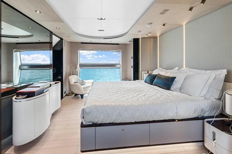 Slide: The Image of Luxurious bedroom interior of 2022 Azimut Grande 27 METRI yacht with ocean view. - 92