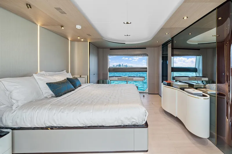 Slide: The Image of Luxurious bedroom interior of 2022 Azimut Grande 27 METRI yacht with ocean view. - 93