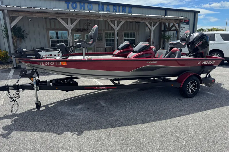Slide: The Image of 2022 Vexus AVX1880 boat on trailer at Toho Marine dealership. - 2