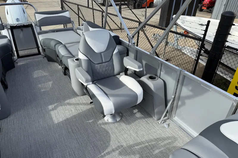 Slide: The Image of 2026 Avalon LSZ Quad Lounger Shift pontoon boat interior with luxurious seating and modern design. - 16