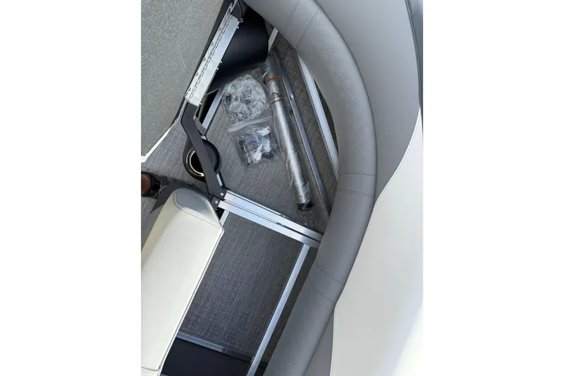 Slide: The Image of 2026 Avalon LSZ Quad Lounger Shift interior with gray seating and storage space. - 50