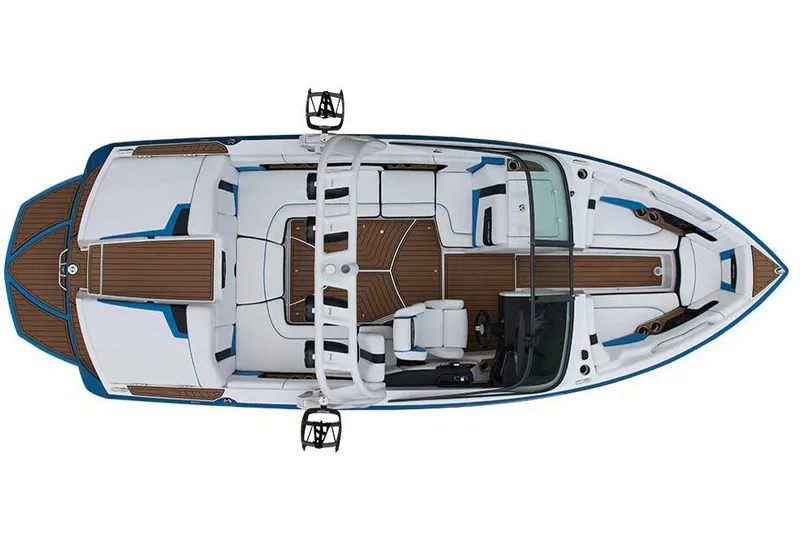 Slide: The Image of Manufacturer Provided Image: 2016 Nautique Super Air Nautique 230 boat interior, top view, white and blue design. - 19