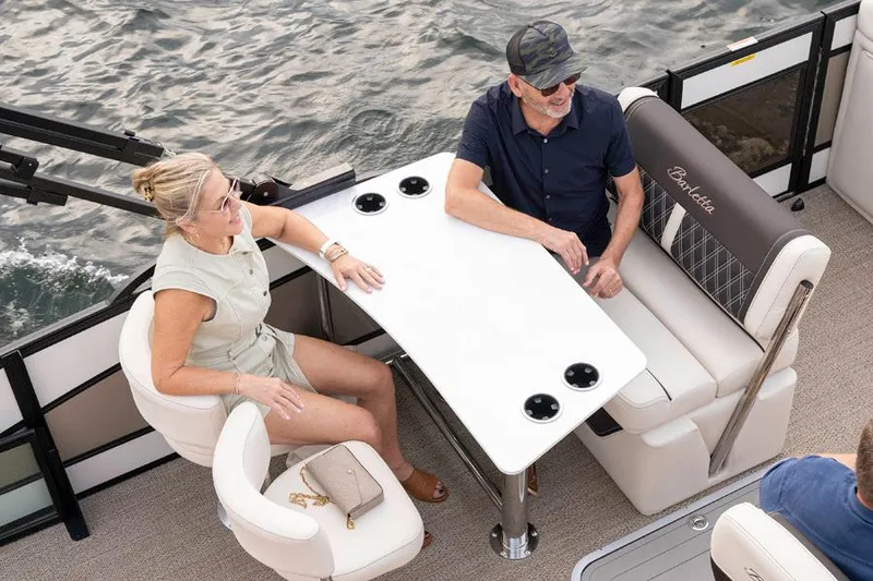 Slide: The Image of 2025 Barletta Lusso 25UE luxury pontoon boat with sleek design and modern features. - 21