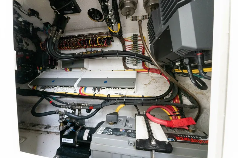 Slide: The Image of Electrical system of a 2019 Invincible 39 Open Fisherman boat, showcasing wiring and components. - 18