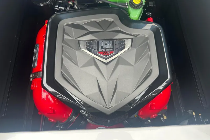 Slide: The Image of Engine of 2025 Nautique Super Air Nautique G23, featuring PCM marine power. - 17