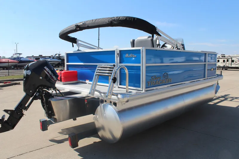 Slide: The Image of 2026 Sun Tracker Party Barge 16 DLX pontoon boat with Mercury outboard motor. - 3