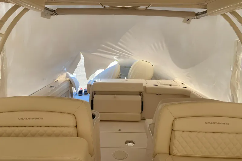 Slide: The Image of 2026 Grady-White Freedom 307 boat interior with protective covering. - 11