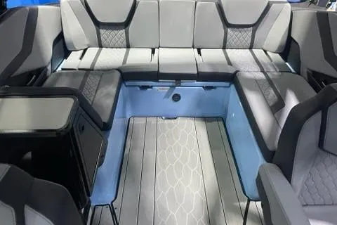 Slide: The Image of 2025 Yamaha Boats 255XD interior with spacious seating and modern design. - 6