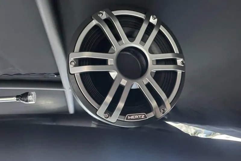 Slide: The Image of Speaker on 2025 Yamaha Boats 255XD, featuring a sleek Hertz design. - 8