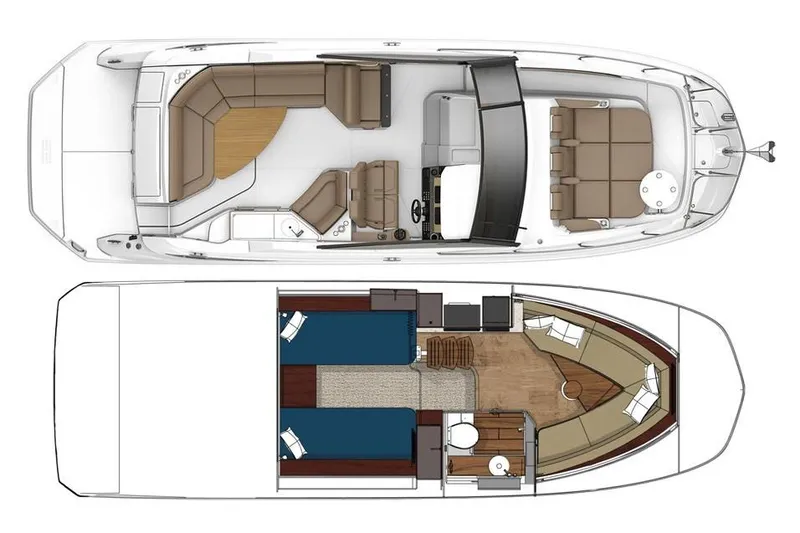 Slide: The Image of Manufacturer Provided Image: 2021 Sea Ray Sundancer 320 layout with upper deck seating and lower deck cabins. - 24