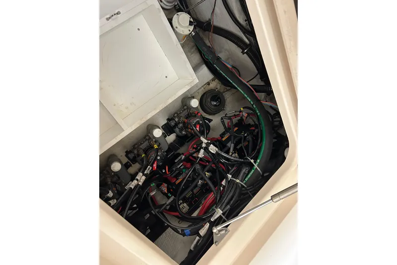 Slide: The Image of 2019 Grady-White Canyon 336 boat wiring and electrical components. - 16