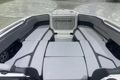 Slide: The Image of 2025 Yamaha Boats 255XD interior with sleek seating and modern design. - 6
