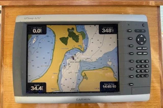 Slide: The Image of Garmin GPSmap 4212 displaying nautical chart on a 1975 Jarvis Newman 32 DEC boat. - 20