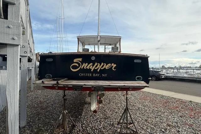 Slide: The Image of 1975 Jarvis Newman 32 DEC boat named "Snapper" in Oyster Bay, NY, on dry dock. - 79