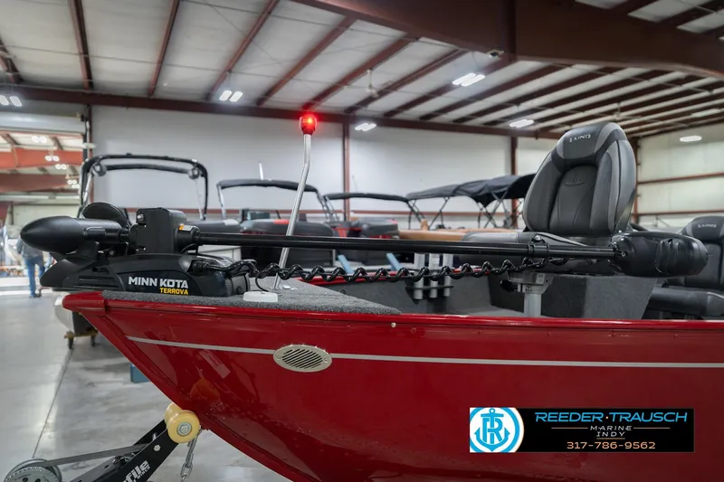 Slide: The Image of 2023 Lund 1650 Angler SS boat with Minn Kota Terrova motor in showroom. - 46