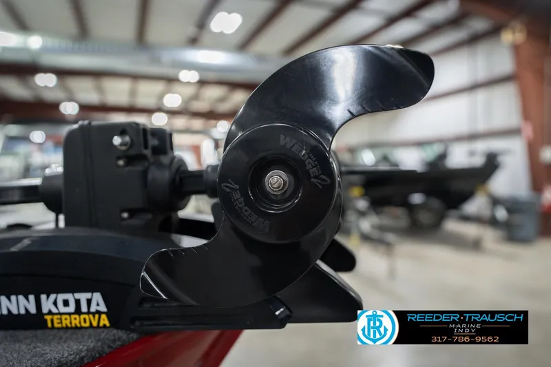 Slide: The Image of Close-up of a Minn Kota Terrova motor on a 2023 Lund 1650 Angler SS boat. - 49