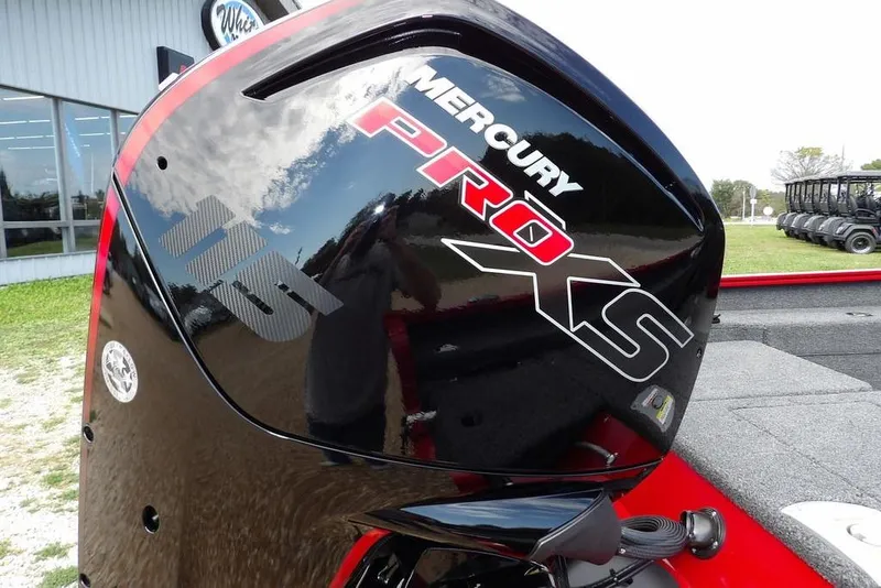 Slide: The Image of Mercury Pro XS engine on 2026 Lund 1775 Adventure Sport boat, outdoor setting. - 58