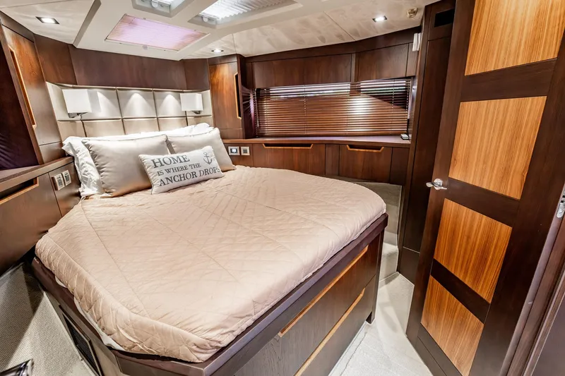 Slide: The Image of Luxurious bedroom interior of 2017 Galeon 510 Sky yacht with cozy bedding. - 30