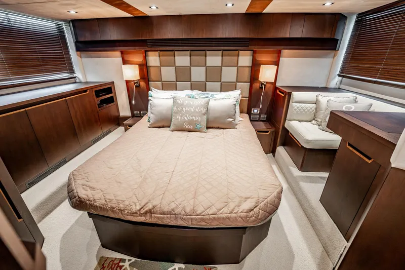 Slide: The Image of Luxurious bedroom interior of 2017 Galeon 510 Sky yacht with elegant wood finishes. - 35