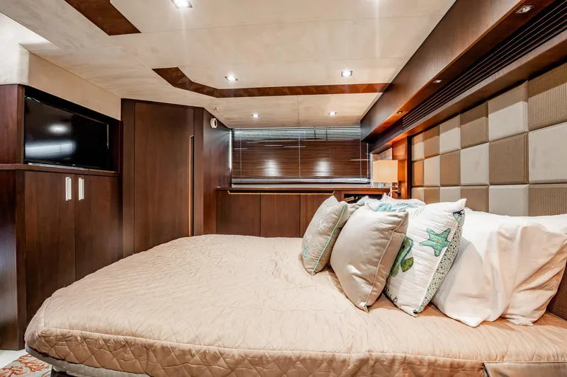 Slide: The Image of Luxurious bedroom interior of 2017 Galeon 510 Sky yacht with elegant wood finishes. - 36