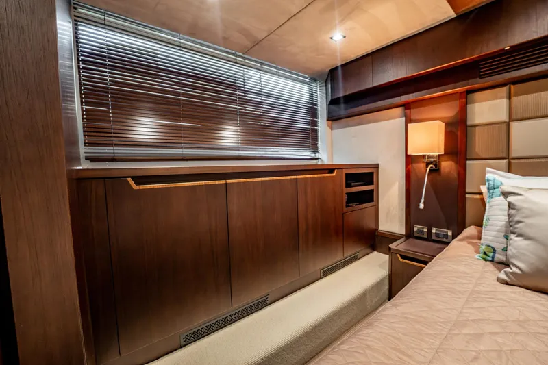 Slide: The Image of Luxurious interior of 2017 Galeon 510 Sky yacht with elegant wood paneling and modern lighting. - 38