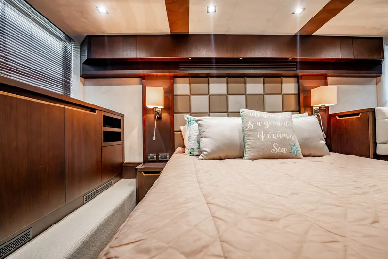 Slide: The Image of Luxurious bedroom interior of 2017 Galeon 510 Sky yacht with elegant wood finishes. - 39