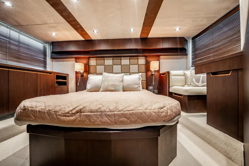 Slide: The Image of Luxurious bedroom interior of 2017 Galeon 510 Sky yacht with elegant wood finishes. - 40