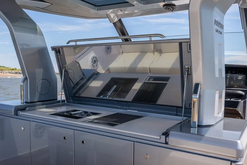 Slide: The Image of Modern outdoor kitchen on 2027 Pardo Yachts P43R, featuring sleek design and appliances. - 37