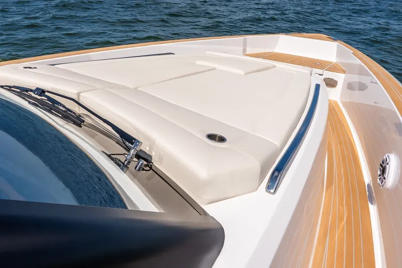 Slide: The Image of Luxury deck of 2027 Pardo Yachts P43R with sleek design and teak flooring. - 42