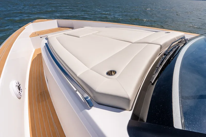 Slide: The Image of 2027 Pardo Yachts P43R deck with luxurious seating and sleek design. - 48