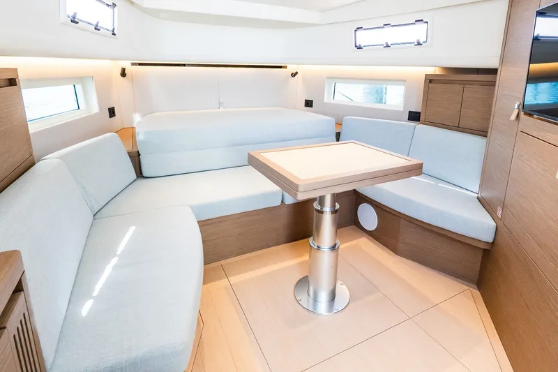 Slide: The Image of Luxurious interior of 2027 Pardo Yachts P43R with modern seating and table. - 22
