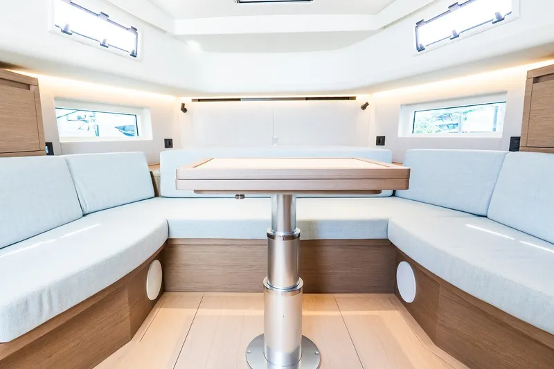 Slide: The Image of Luxurious interior of 2027 Pardo Yachts P43R with elegant seating and modern design. - 21