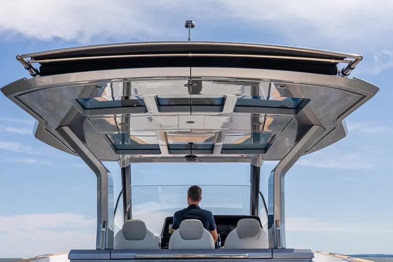 Slide: The Image of Modern Pardo Yachts P43R 2027 helm with sleek design and panoramic views. - 36