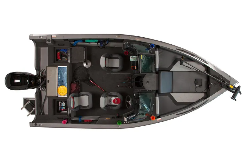 Slide: The Image of Manufacturer Provided Image: 2017 Lowe Fish & Ski FS1710 boat, top view, showing seating and fishing equipment. - 28